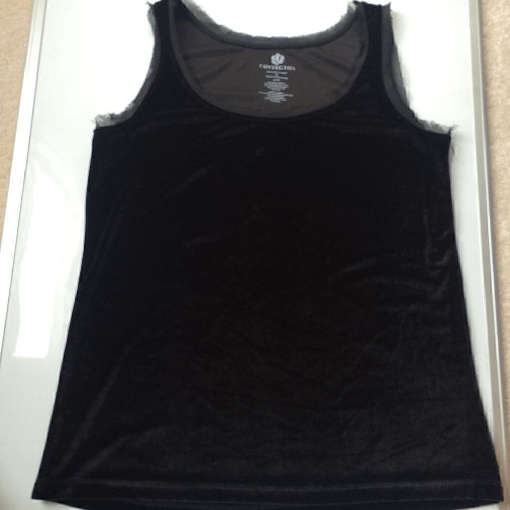 Convington Womens Scoop Neck Velour Tank Top Black Sz M